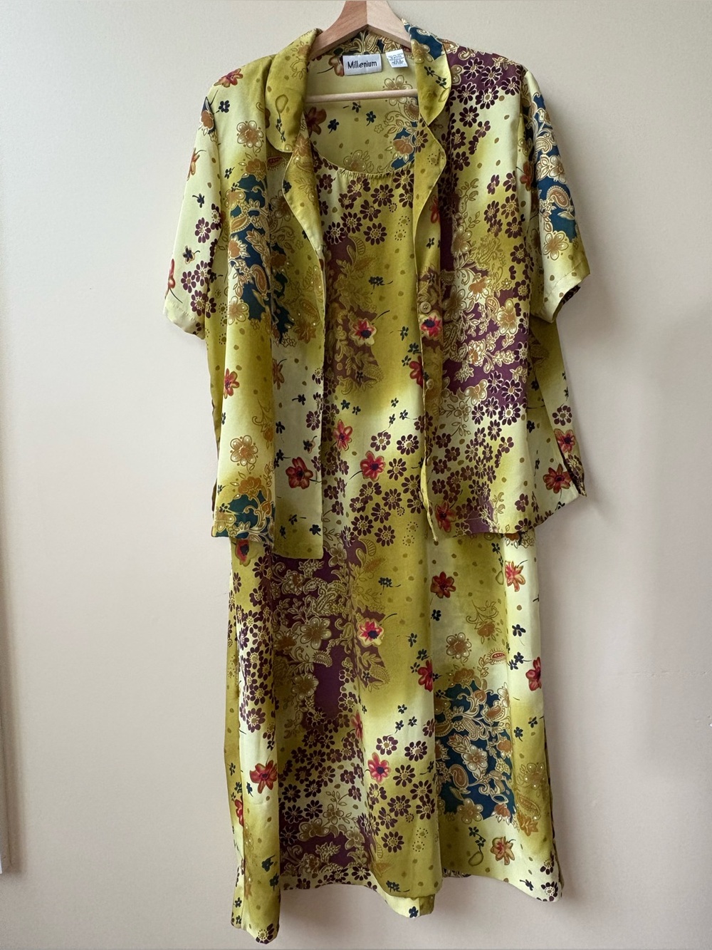 Vintage 2 Piece Set - Women's Floral Midi Dress with Top - Size 18